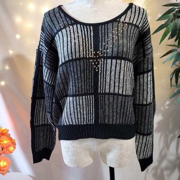 Kaii NWT Contemporary Geometric Studded Exposed Back Grandpa Sweater Women's M - Picture 1 of 10